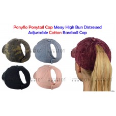Ponyflo Ponytail Cap Messy High Bun Distressed Adjustable Cotton Ponycap  eb-85943877